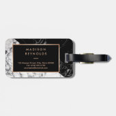 Stijlvol monogram moderne zwarte marmer bagagelabel (Achterkant horizontaal)