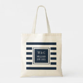 Stijlvol Monogram Navy Blue White Stripe Tote Bag (Achterkant)