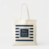Stijlvol Monogram Navy Blue White Stripe Tote Bag (Voorkant)