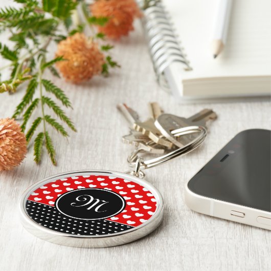 Stijlvol monogram, opvallend rood en zwart sleutelhanger (Zijkant)