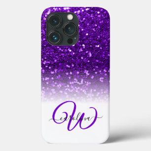 Stijlvol monogram paars glitter, wit Case-Mate iPhone case