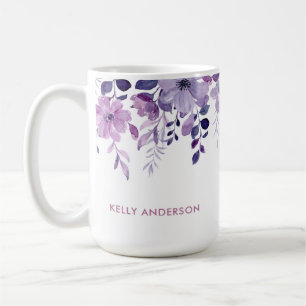 Stijlvol Monogram Paars Waterverf bloemmotief Koffiemok