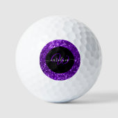 Stijlvol monogram paarse glitter naam zwart golfballen (Voorkant)