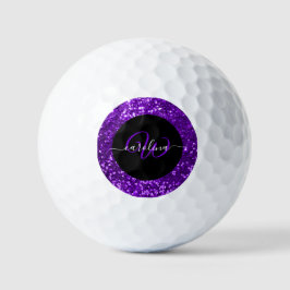 Stijlvol monogram paarse glitter naam zwart golfballen