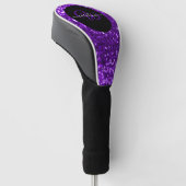 Stijlvol monogram paarse glitter naam zwart golfheadcover (Schuin)