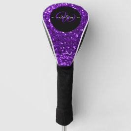 Stijlvol monogram paarse glitter naam zwart golfheadcover