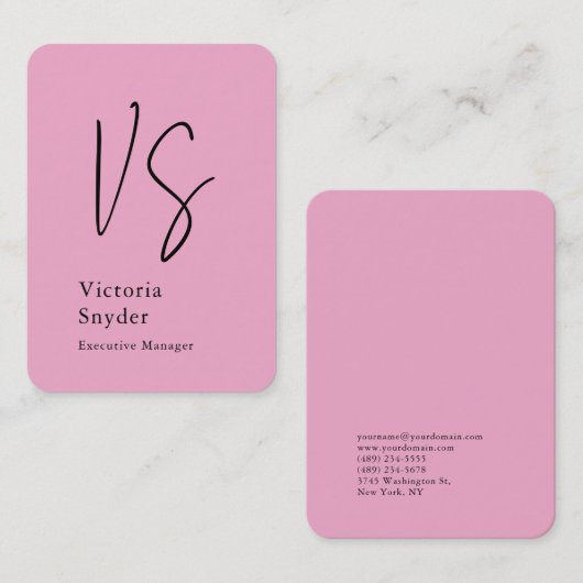 Stijlvol Monogram Professioneel Lichtroze Visitekaartje (Voorkant / Achterkant)