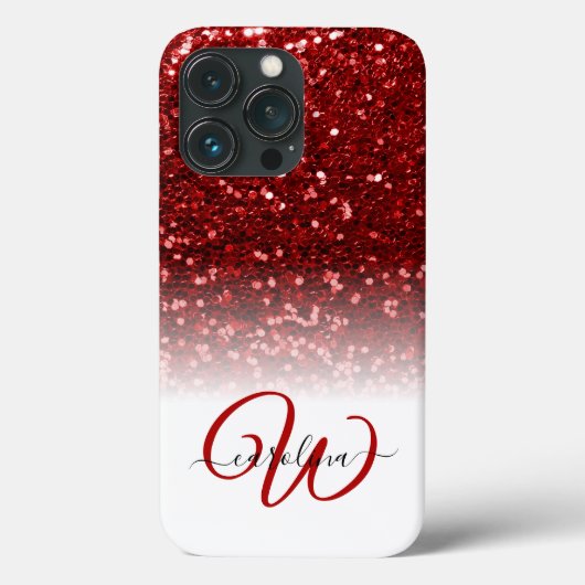 Stijlvol monogram rode glitter naam wit Case-Mate iPhone case (Achterkant)