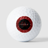 Stijlvol monogram rode glitter naam zwart golfballen (Voorkant)
