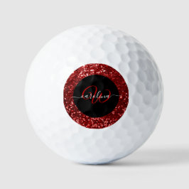 Stijlvol monogram rode glitter naam zwart golfballen