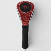 Stijlvol monogram rode glitter naam zwart golfheadcover (Voorkant)