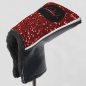 Stijlvol monogram rode glitter naam zwarte golf golfheadcover (3/4 voorkant)