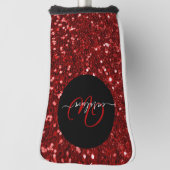 Stijlvol monogram rode glitter naam zwarte golf golfheadcover (Draai 90)
