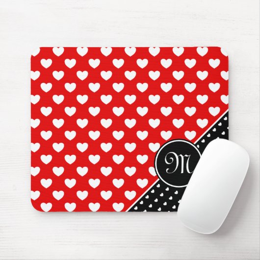 Stijlvol monogram rood en zwart, wit muismat (Met muis)