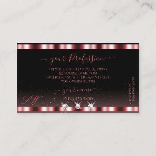 Stijlvol monogram Rood- en Zwarte Ruiten Visitekaartje (Achterkant)