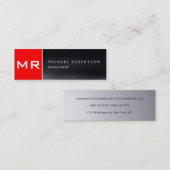 Stijlvol monogram rood grijs modern mini visitekaartje (Voorkant / Achterkant)