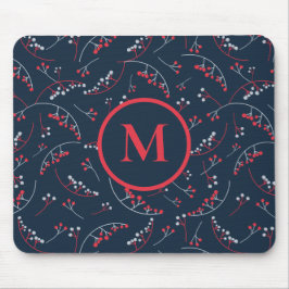 Stijlvol monogram rood marineblauw bes patroon muismat