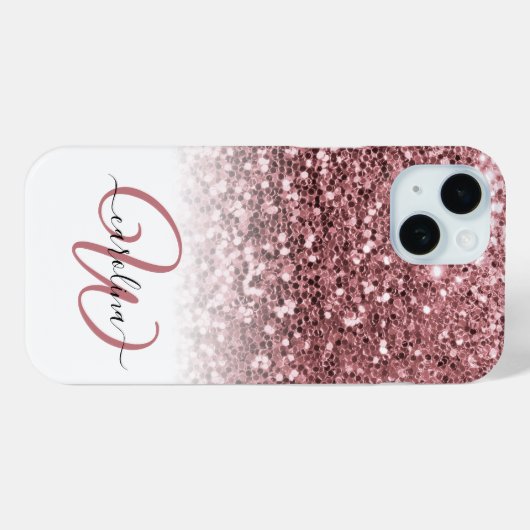 Stijlvol monogram roos glitter naam wit Case-Mate iPhone case (Achterkant (horizontaal))