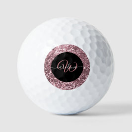 Stijlvol monogram roos goudglitter naam zwart golfballen