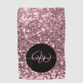 Stijlvol monogram roos goudglitter naam zwart golfhanddoek (Voorkant)