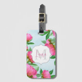Stijlvol monogram roze botanische pony's elegant bagagelabel (Voorkant (verticaal))