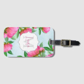Stijlvol monogram roze botanische pony's elegant bagagelabel (Voorkant (horizontaal))