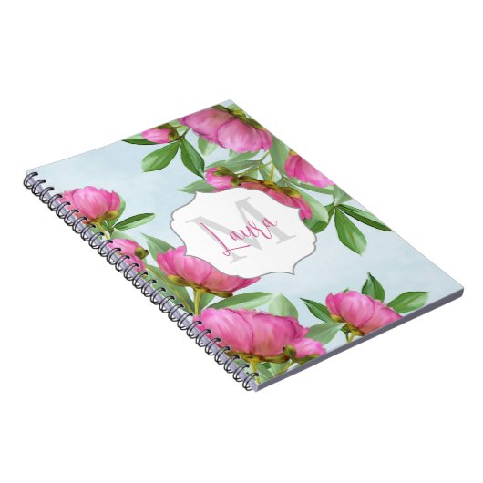 Stijlvol monogram roze botanische pony's elegant notitieboek (Rechterzijde)