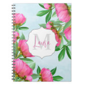 Stijlvol monogram roze botanische pony's elegant notitieboek (Voorkant)
