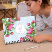 Stijlvol monogram roze botanische pony's elegant notitieboek