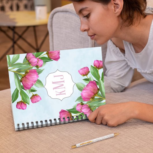 Stijlvol monogram roze botanische pony's elegant notitieboek