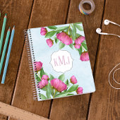 Stijlvol monogram roze botanische pony's elegant notitieboek