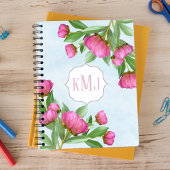 Stijlvol monogram roze botanische pony's elegant notitieboek