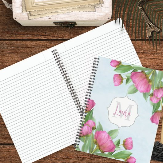 Stijlvol monogram roze botanische pony's elegant notitieboek
