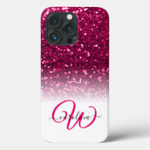 Stijlvol monogram roze glitter naam wit