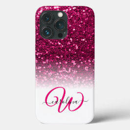 Stijlvol monogram roze glitter naam wit Case-Mate iPhone case