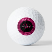 Stijlvol monogram roze glitter naam zwart golfballen (Voorkant)