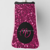 Stijlvol monogram roze glitter naam zwart golfheadcover (Draai 90)
