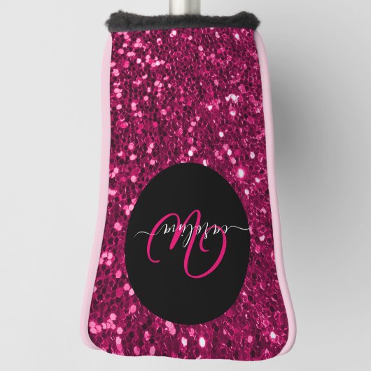 Stijlvol monogram roze glitter naam zwart golfheadcover (Draai 90)