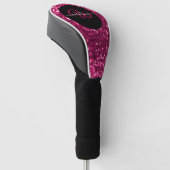 Stijlvol monogram roze glitter naam zwart golfheadcover (Schuin)