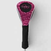 Stijlvol monogram roze glitter naam zwart golfheadcover (Voorkant)
