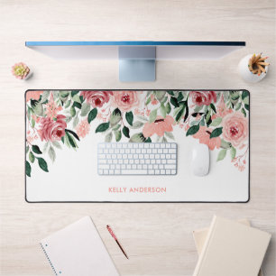 Stijlvol Monogram Roze & Groen Waterverf bloemmoti Bureaumat