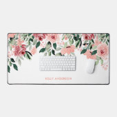 Stijlvol Monogram Roze & Groen Waterverf bloemmoti Bureaumat (Keyboard & Muis)