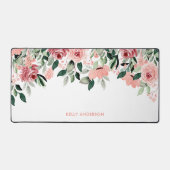 Stijlvol Monogram Roze & Groen Waterverf bloemmoti Bureaumat (Voorkant)