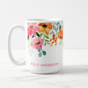 Stijlvol Monogram Roze Waterverf bloemmotief Koffiemok