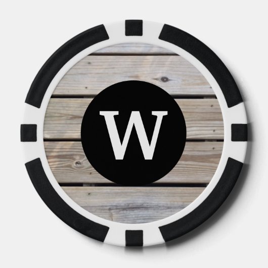 Stijlvol Monogram Rustieke Houten Uiterlijk Poker Chips (Voorkant)