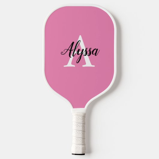 Stijlvol Monogram script Roze Pickleball Paddle (Achterkant)