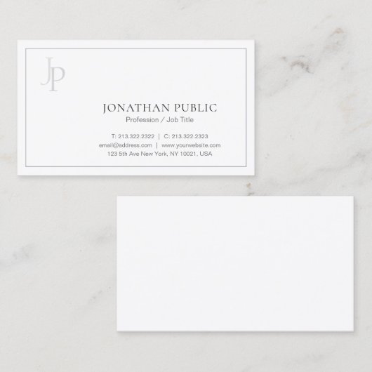 Stijlvol monogram Slank ontwerp Modern Classy Visitekaartje (Voorkant / Achterkant)