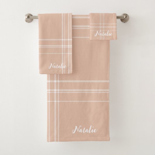 Stijlvol monogram tartan modern tekstdesign roze bad handdoek (Insitu)