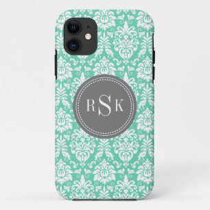 Stijlvol Monogram Trio Mint Damask Case-Mate iPhone Case