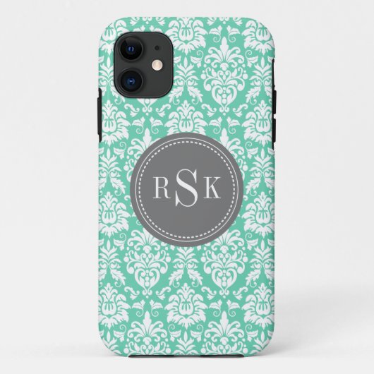 Stijlvol Monogram Trio Mint Damask Case-Mate iPhone Case (Achterkant)